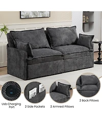 Streamdale Furniture Pull-Out Corduroy Sleeper Sofa Bed w/ Storage & Usb