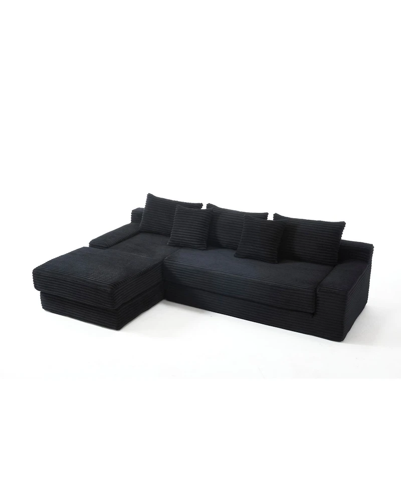 Streamdale Furniture L-Shaped Corduroy Sectional Sofa Bed - Black