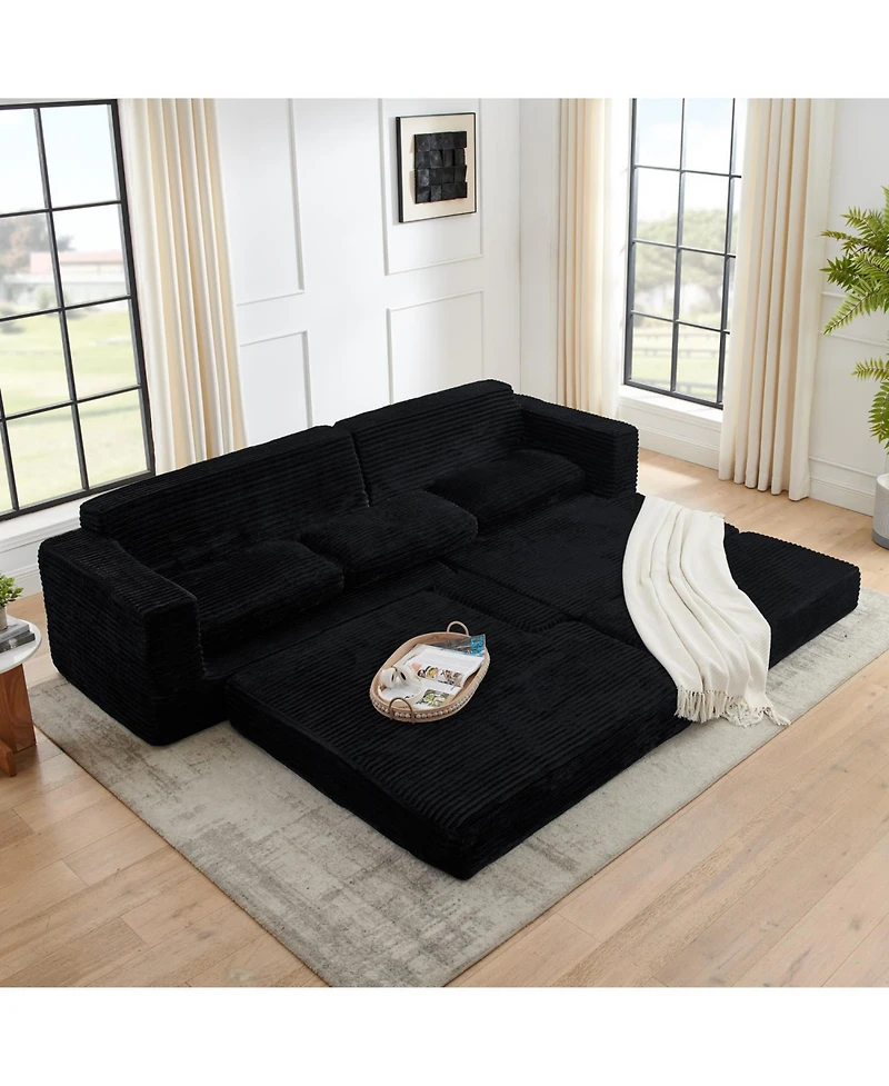Streamdale Furniture L-Shape Corduroy Sectional Sofa Bed - Black