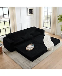 Streamdale Furniture L-Shape Corduroy Sectional Sofa Bed - Black