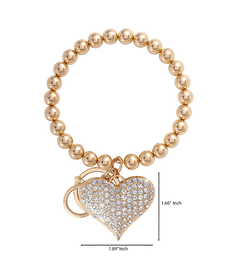 Jessica Simpson Heart Charm Stretch Keychain Bracelet in Gold-Tone