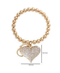 Jessica Simpson Heart Charm Stretch Keychain Bracelet in Gold-Tone