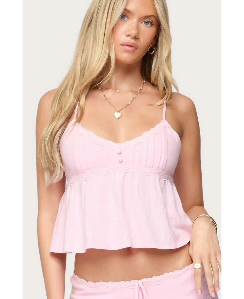 Edikted Womens Selene Lacey Pleated Tank Top