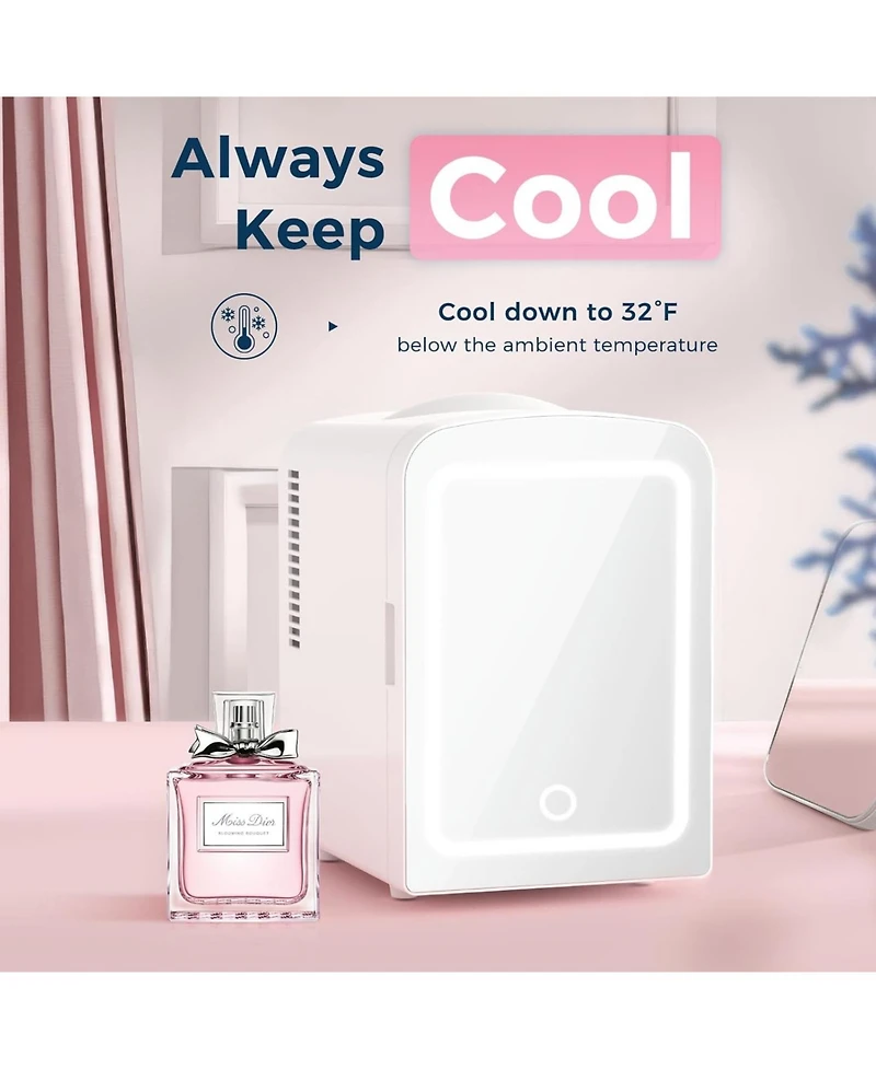 Cowsar Makeup Compact Refrigerator With Mirror, 4L Mini Fridge for Bedroom, Car, Office & Dorm, Portable Small Cooler Cosmetics