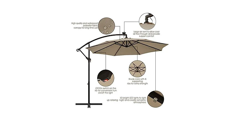 Mecale 10 Feet 360° Rotation Solar Powered Led Patio Offset Umbrella without Weight Base