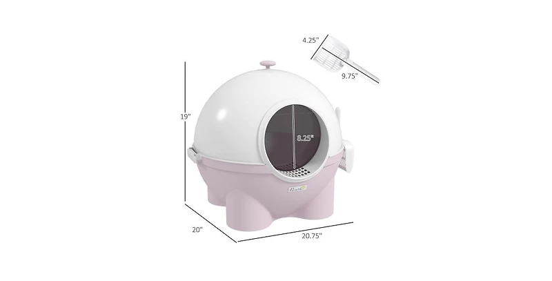 Aostirmotor Hooded Cat Litter Box with Lid, Scoop, Leaking Sand Pedal, Top Handle, Light Purple