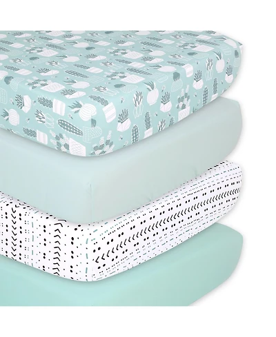 The Peanutshell Fitted Crib Sheets for Boys or Girls, 4 Pack Set, Cactus