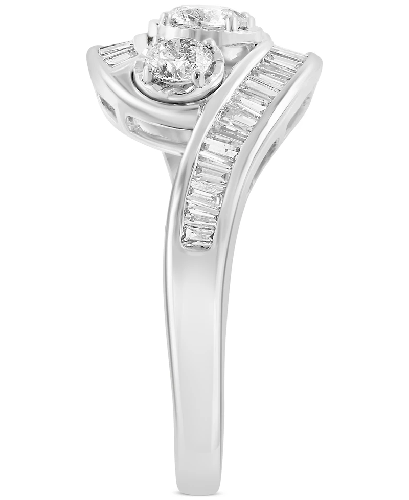 Effy Diamond Round & Baguette Triple Stone Swirl Ring (1 ct. t.w.) in 14k White Gold