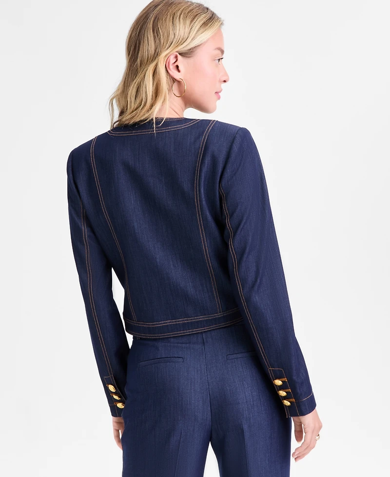 Tahari Asl Women's Cropped Button-Front Denim Jacket