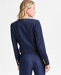 Tahari Asl Women's Cropped Button-Front Denim Jacket