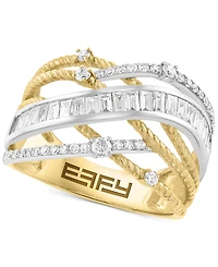 Effy Diamond Round & Baguette Diamond Multirow Crossover Ring (3/4 ct. t.w.) in 14k Two-Tone Gold