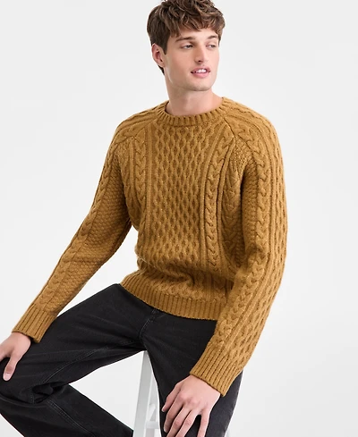 Sun + Stone Men's Long-Sleeve Cozy Cable-Knit Crewneck Sweater, Macy's Exclusive