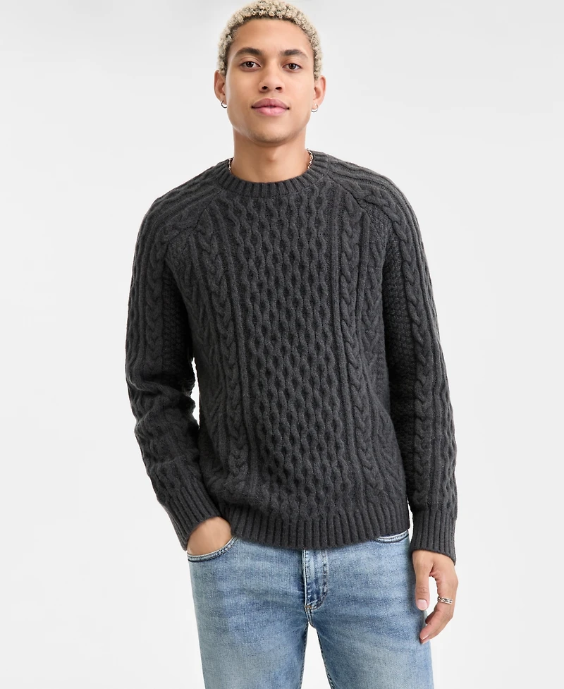 Sun + Stone Men's Long-Sleeve Cozy Cable-Knit Crewneck Sweater, Macy's Exclusive