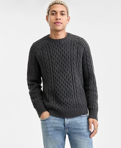 Sun + Stone Men's Long-Sleeve Cozy Cable-Knit Crewneck Sweater, Macy's Exclusive