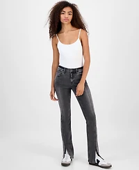 Dollhouse Juniors' Mid-Rise Seamed Slit-Cuff Bootcut Jeans