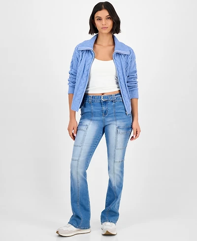 Madden Girl Juniors' Belted Cargo Bootcut Jeans