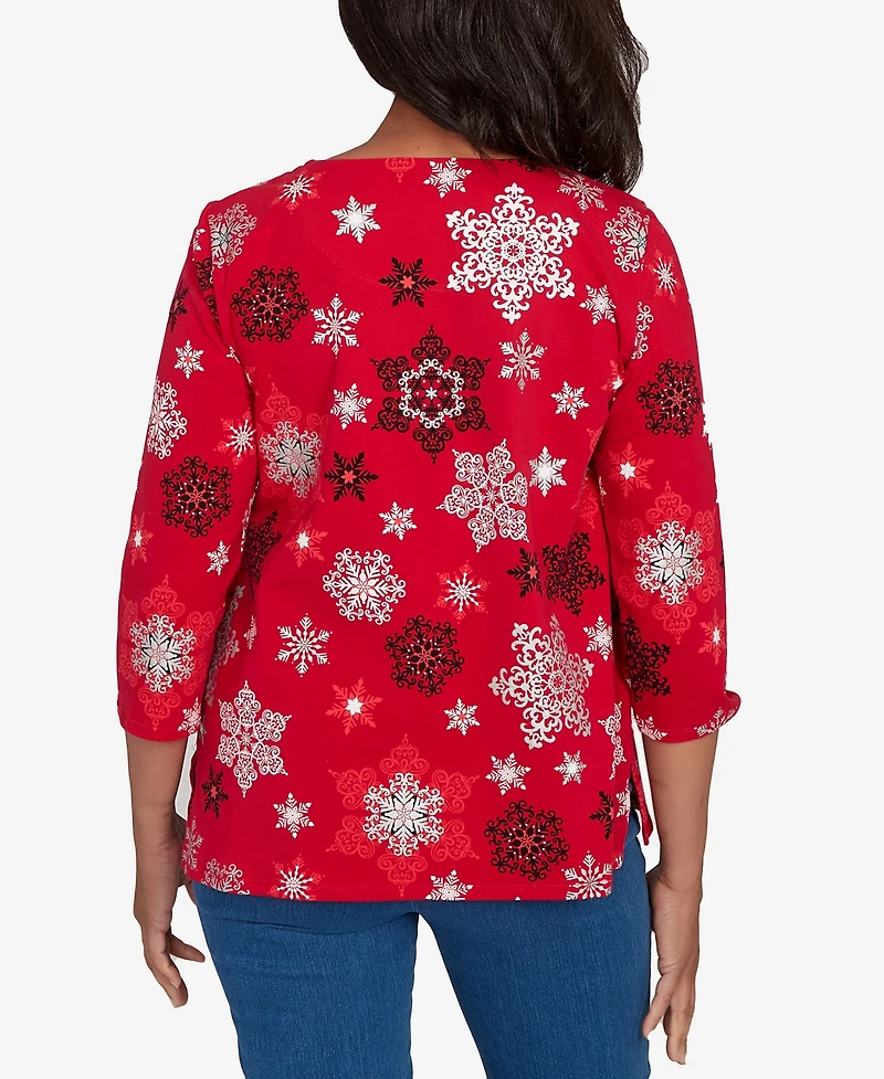 Alfred Dunner Petite Snowflake Embellished Top