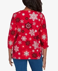 Alfred Dunner Petite Snowflake Embellished Top