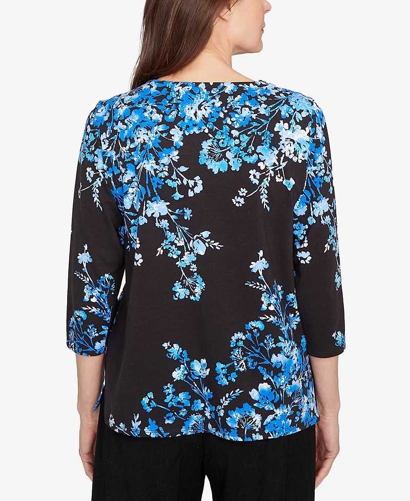 Alfred Dunner Petite Floral Asymmetric Top