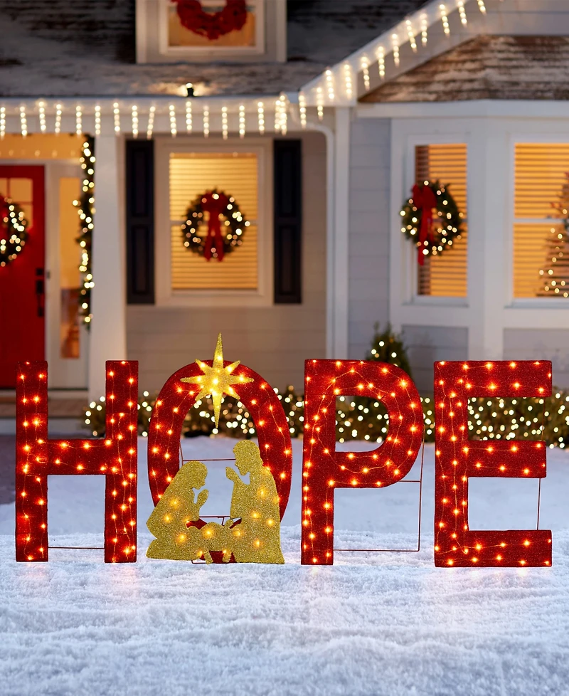 Glitzhome Lighted Fabric Christmas 2D Nativity Hope Polyethylene Lighting Decor, Set of 4