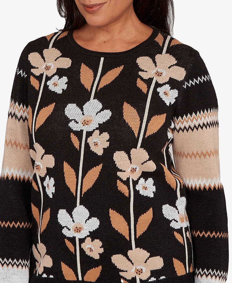 Alfred Dunner Petite Zig Zag Floral Sweater