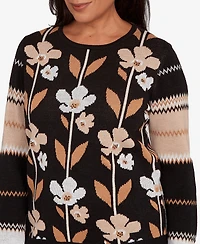 Alfred Dunner Petite Zig Zag Floral Sweater