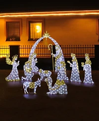 Glitzhome Lighted Fabric Christmas 2D Iridescent Nativity Scene Outdoor Decor, Set of 11
