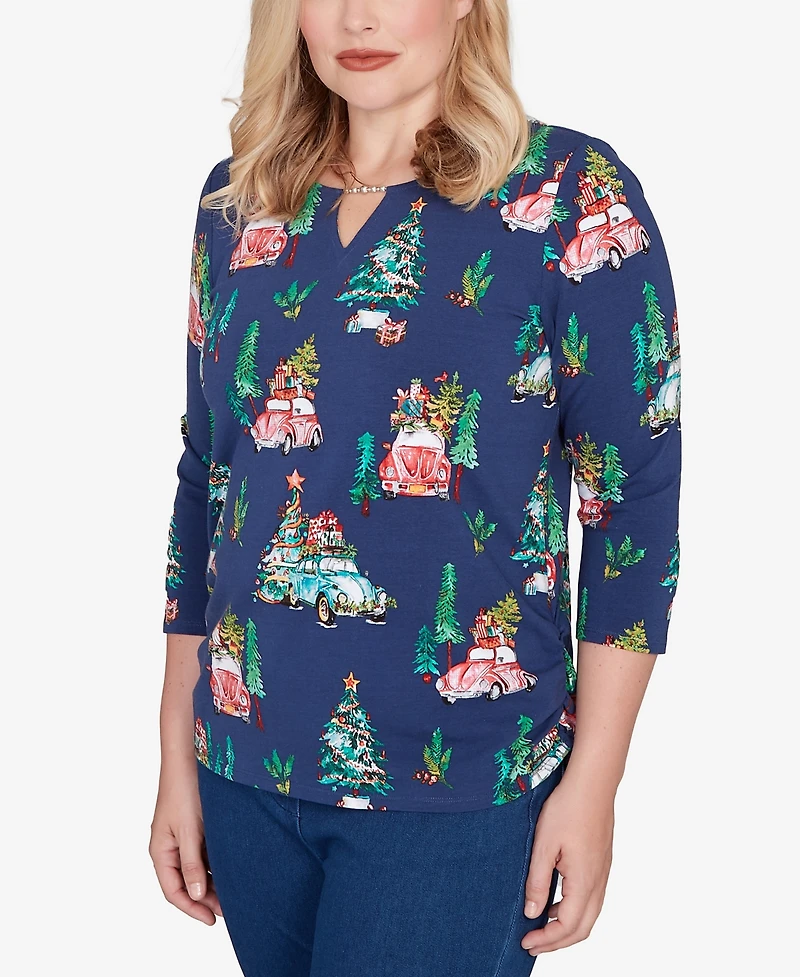 Alfred Dunner Petite Christmas Tree Beaded Top