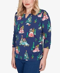 Alfred Dunner Petite Christmas Tree Beaded Top