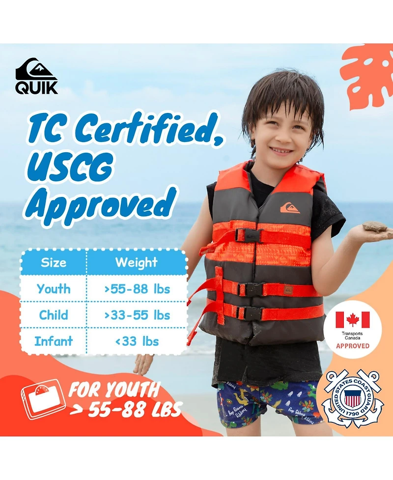 Quiksilver Life Vest Uscg Approved with Quick-Release Buckles for water sports