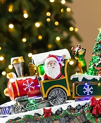 Glitzhome 20" Lighted Resin Christmas Santa Train Village