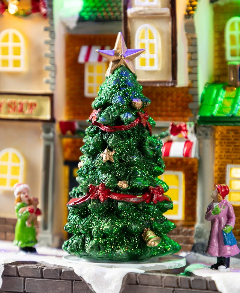 Glitzhome 13.75" Lighted Resin Christmas Train Station Village