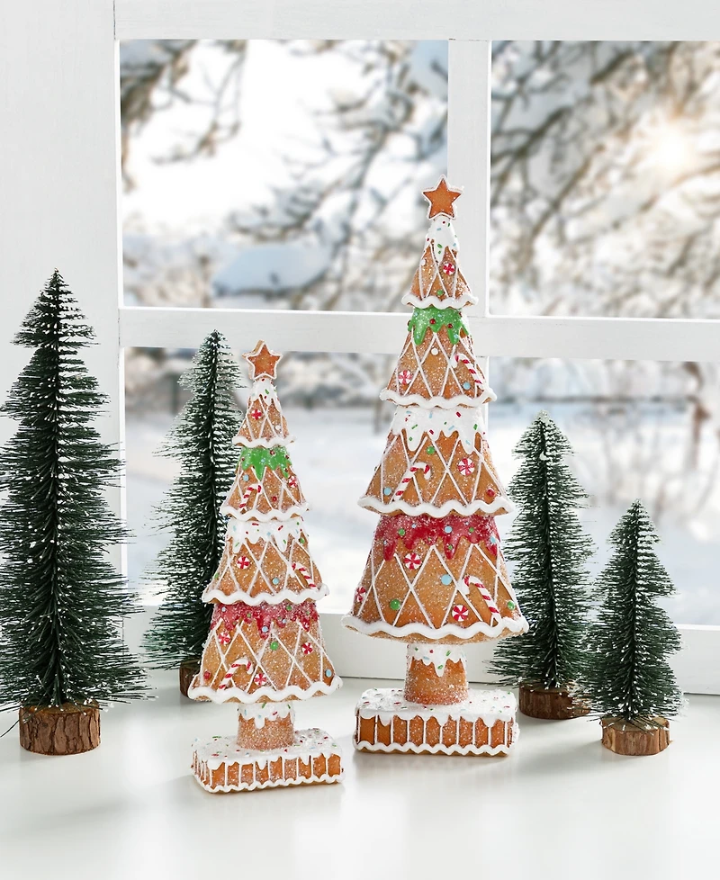 Glitzhome Resin Christmas Tree Figurine, Set of 2