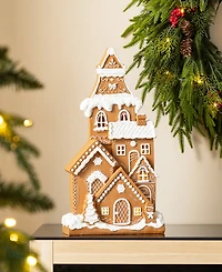 Glitzhome 17.75" Lighted Resin Christmas Gingerbread House Figurine
