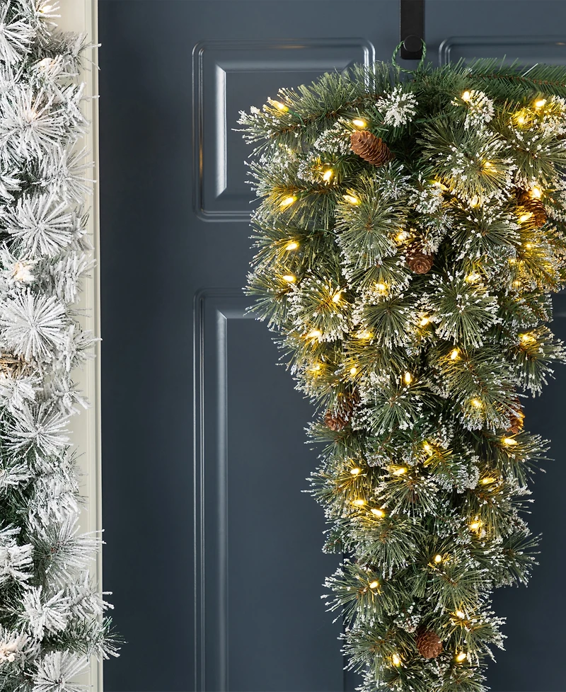 Glitzhome 3 ft Pre-Lit Frosted Greenery Pinecones Christmas Teardrop