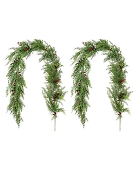 Glitzhome 6 ft Polyethylene Christmas Dripping Cedar Garlands with Berries, Set of 2