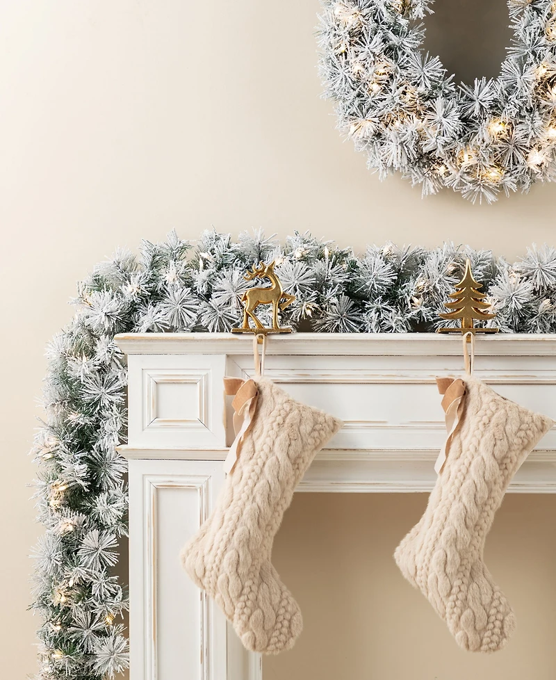 Glitzhome 6 ft Pre-Lit Snow Flocked Pine Christmas Garlands, Set of 2