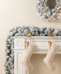 Glitzhome 6 ft Pre-Lit Snow Flocked Pine Christmas Garlands, Set of 2
