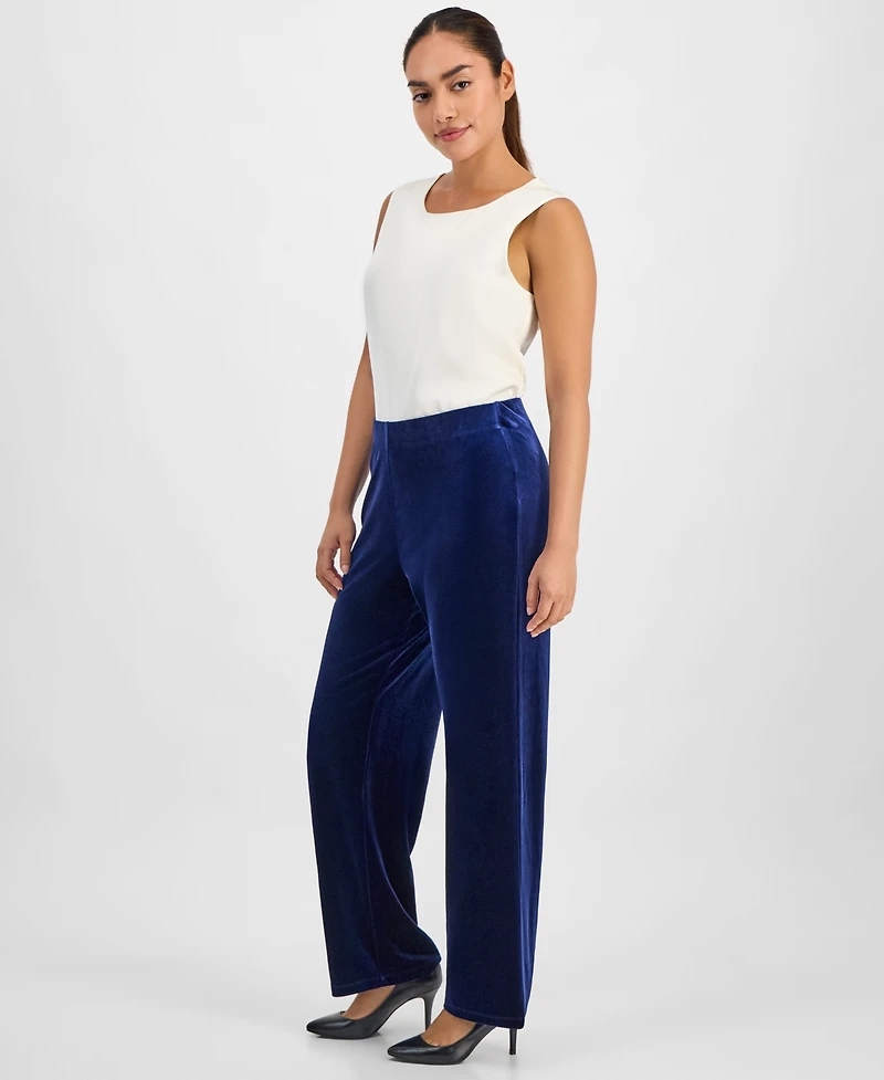 Ak Anne Klein Petite Velour Mid Rise Wide-Leg Pants