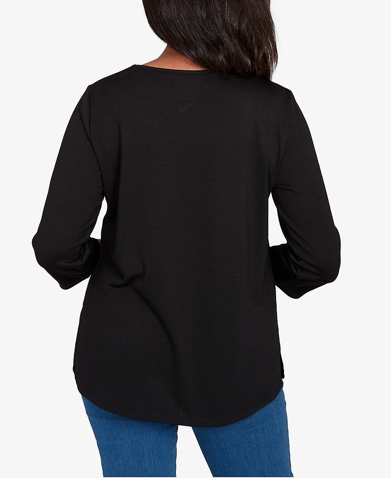 Alfred Dunner Petite Melange Side Button Top with Necklace