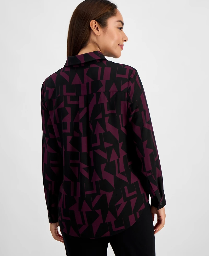 Ak Anne Klein Petite Geo-Print Shirt