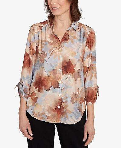 Alfred Dunner Petite Textured Leaf Top