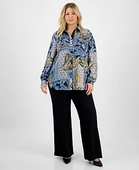Jones New York Plus Paisley Button-Front Blouse