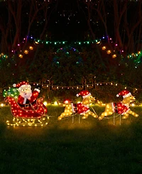 Glitzhome 90.5" Fabric Christmas 2D Dog with Santa Sleigh Lighted Outdoor Decor