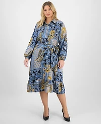 Jones New York Plus Paisley Tie-Waist Tiered Midi Dress