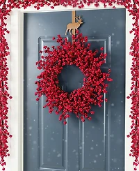 Glitzhome 25" Plastic Christmas Berries Wreath
