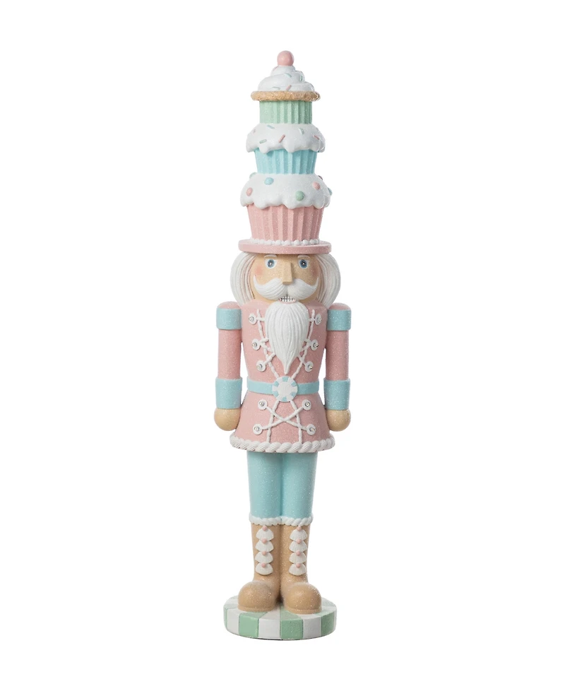 Glitzhome 28" Lighted Macaron Resin Christmas Cupcake Nutcracker Porch Decor