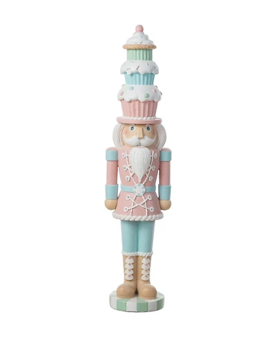 Glitzhome 28" Lighted Macaron Resin Christmas Cupcake Nutcracker Porch Decor