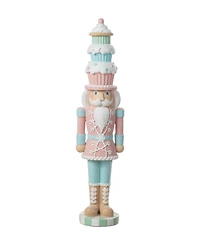 Glitzhome 28" Lighted Macaron Resin Christmas Cupcake Nutcracker Porch Decor