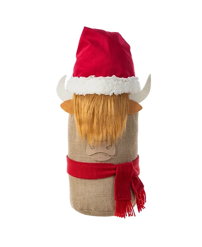 Glitzhome 20" Polyester Christmas Linen Highland Cow Doorstop Porch Decor